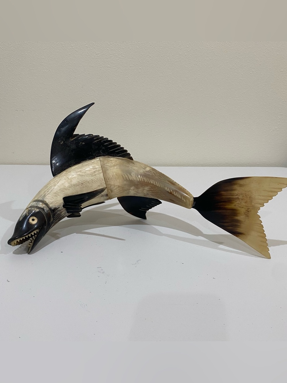 Vintage Handcrafted Fish Figurine Sculpture Animal Horn Bone MCM